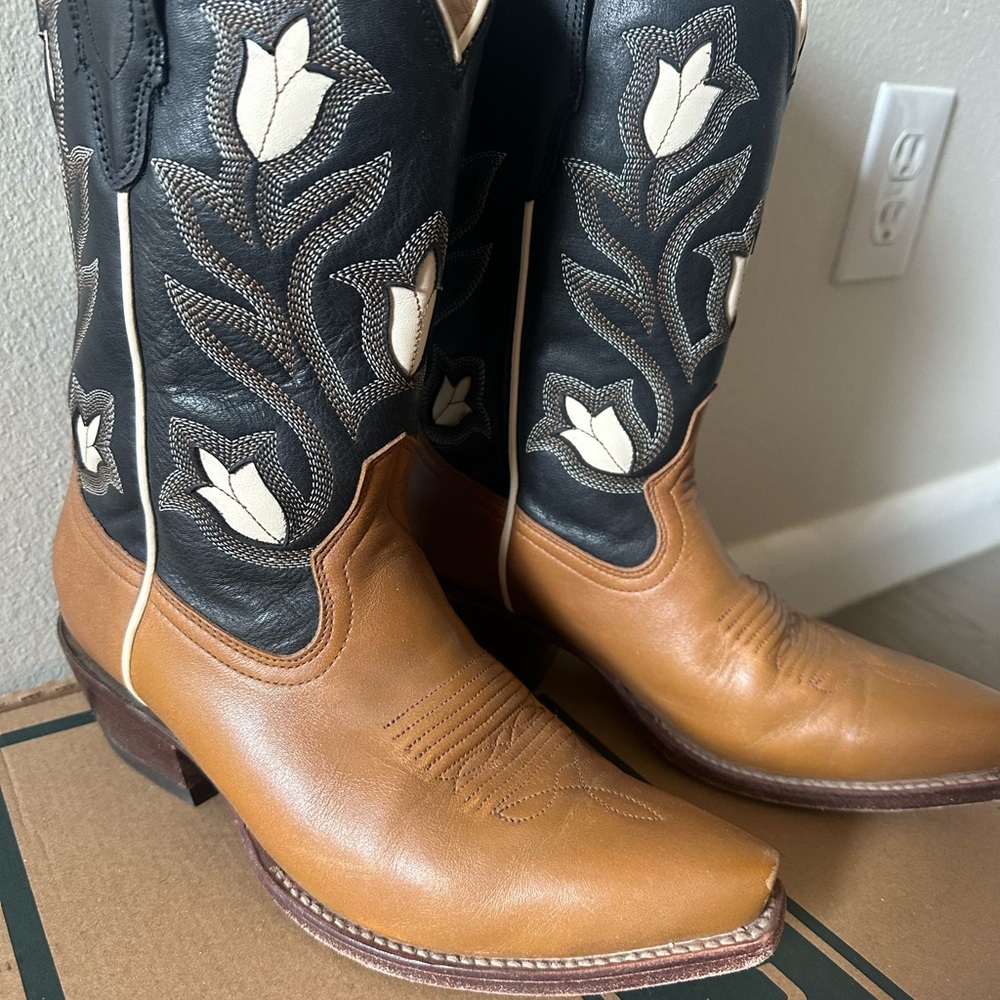 Tecovas Brown and Black Floral Cowboy Boots